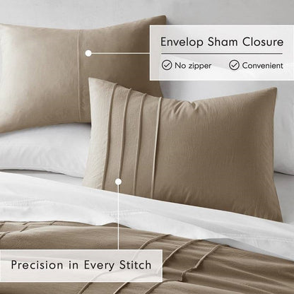 Twin/Twin XL Microfiber Pleated Soft Lightweight Comforter Set Tan Khaki