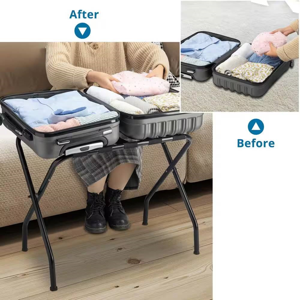 Soporte plegable para maletas, de metal negro resistente