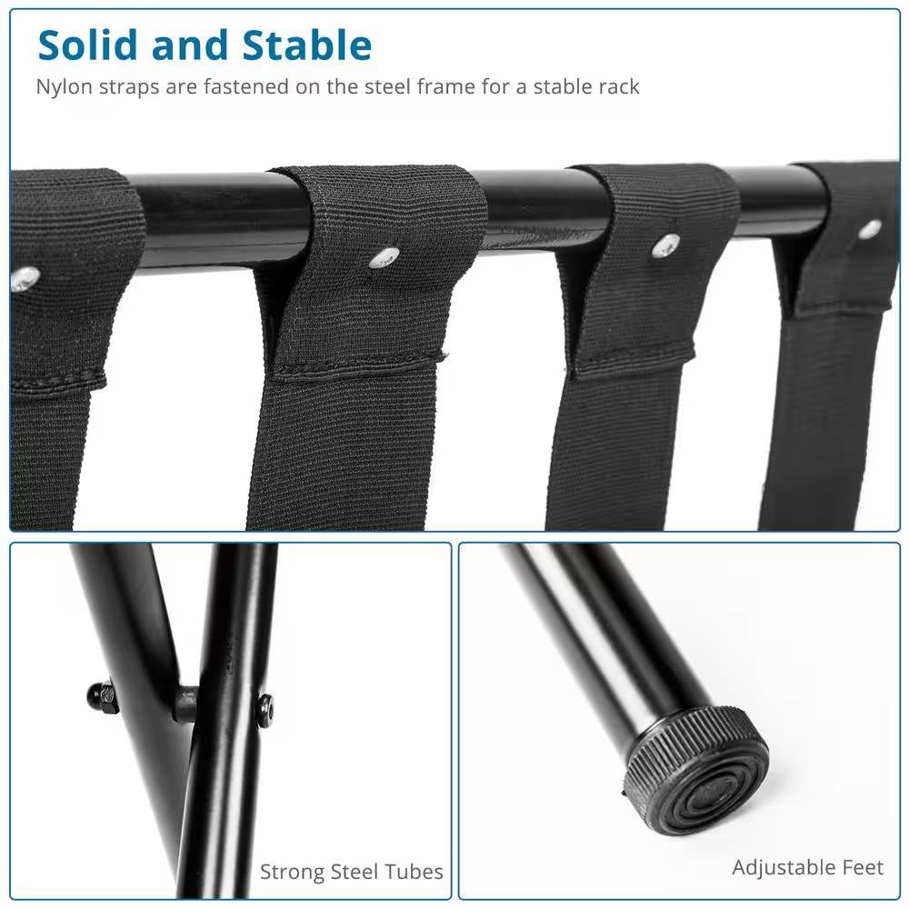 Soporte plegable para maletas, de metal negro resistente