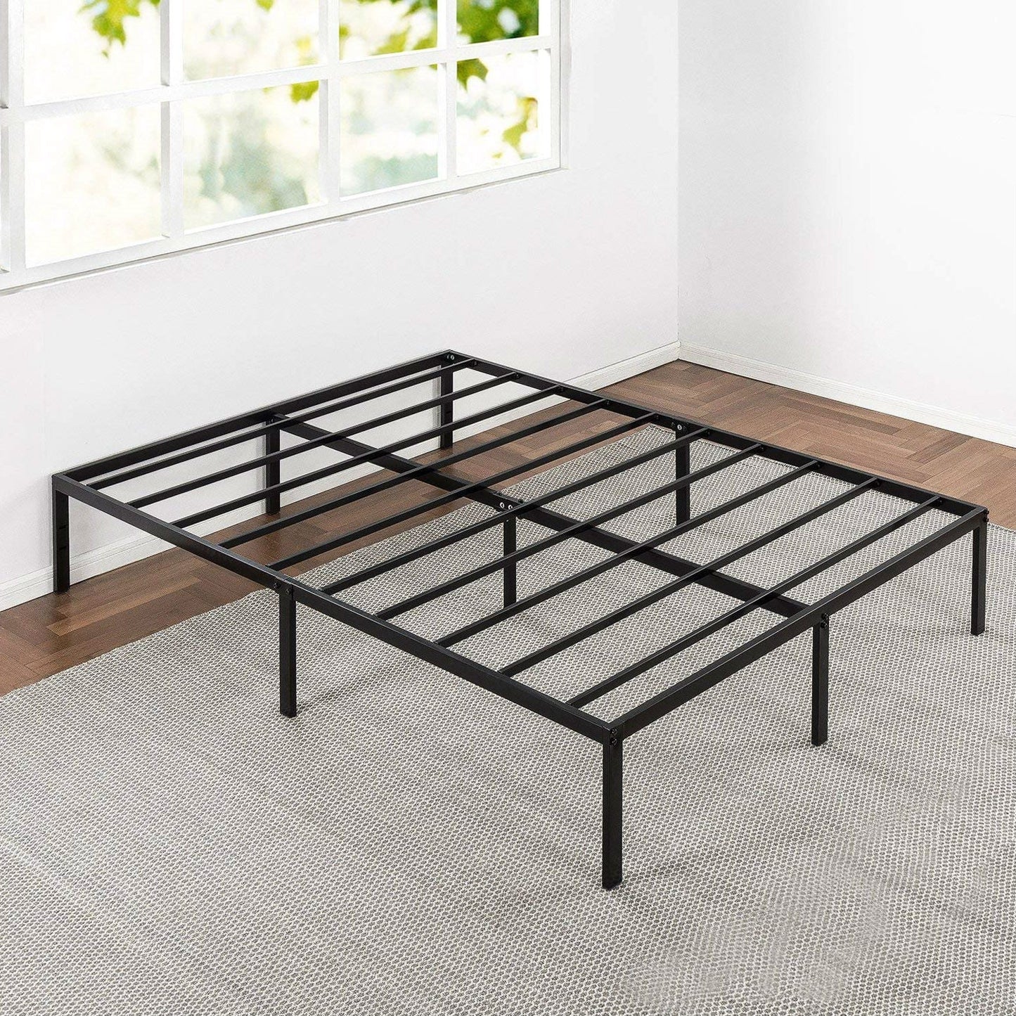 Base de cama de plataforma King size moderna de metal negro resistente