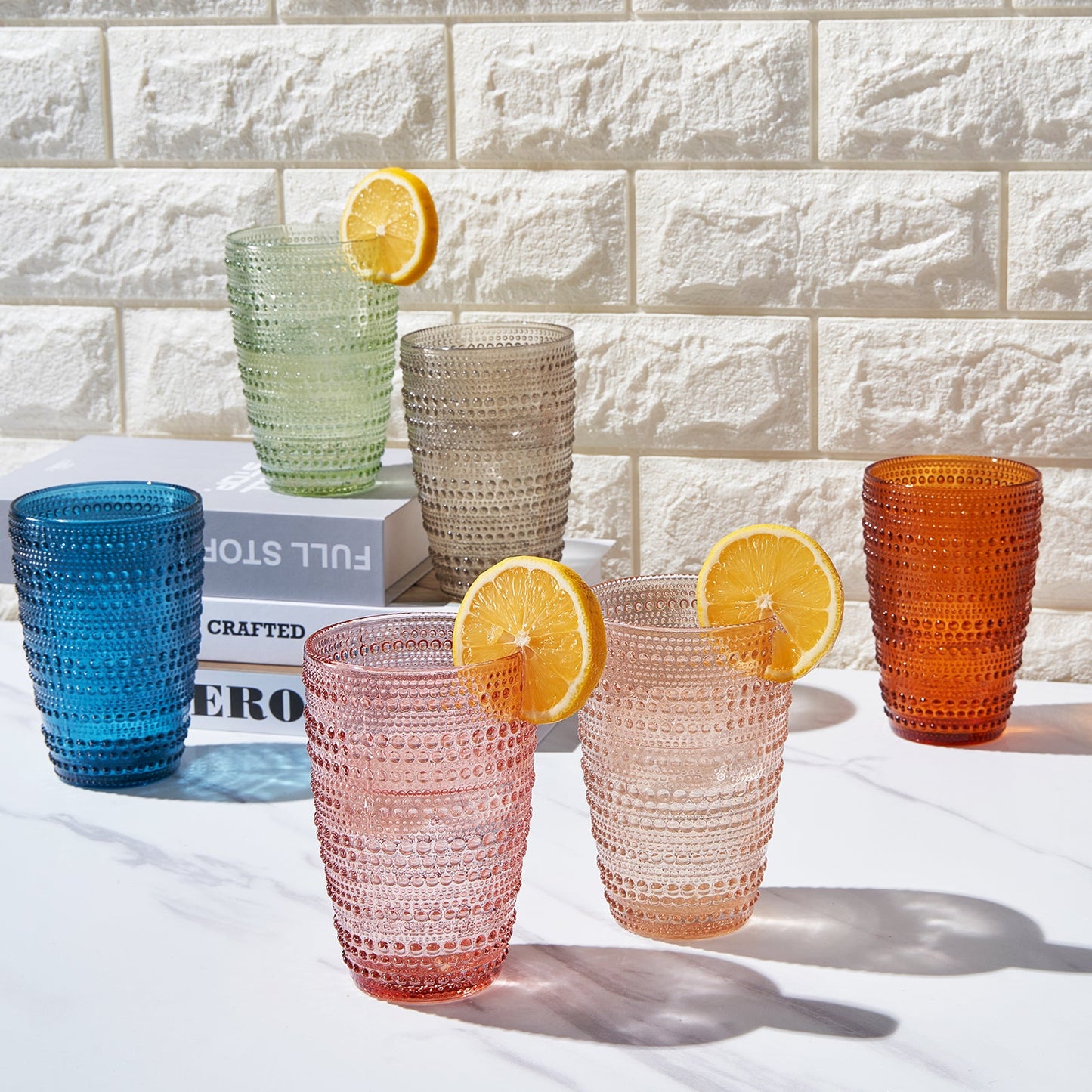 Tonal Hobnail Highball Tumblers Set of Six