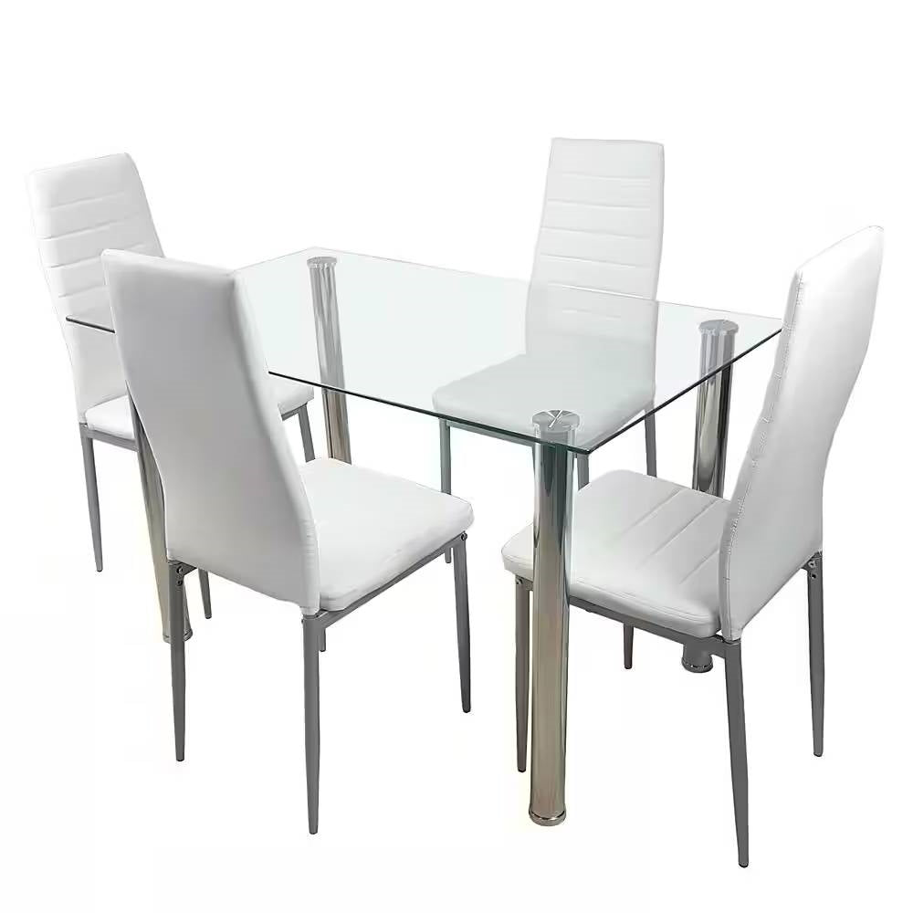 Mesa de comedor moderna con cubierta de vidrio templado de 47 x 27 pulgadas