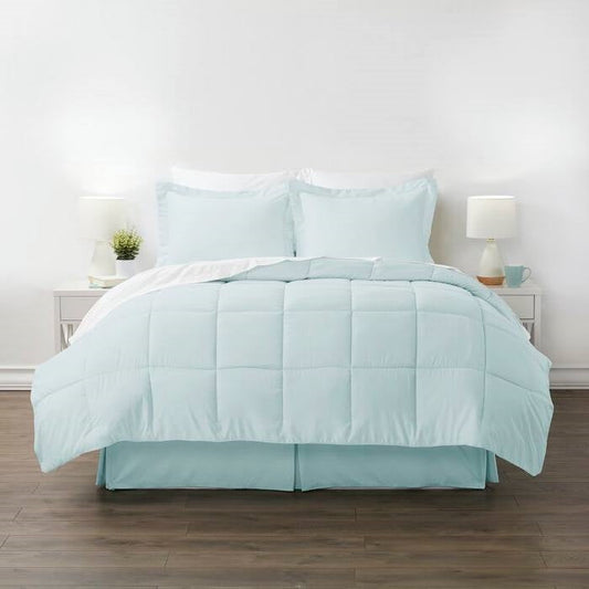 King size Microfiber 6-Piece Reversible Bed-in-a-Bag Comforter Set in Aqua Blue - Tampa Home & Garden Store