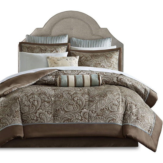 King 12 Piece Cotton Polyester Comforter Set Blue Paisley - Tampa Home & Garden Store