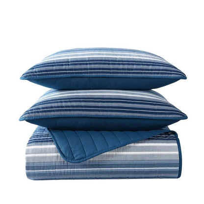 Juego de edredón de algodón reversible King Size con rayas costeras azules