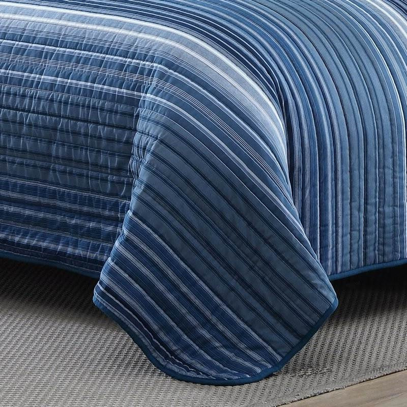 Juego de edredón de algodón reversible King Size con rayas costeras azules