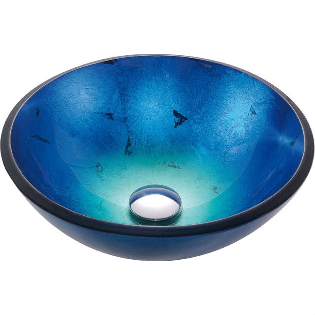 Lavabo de baño redondo de cristal templado azul