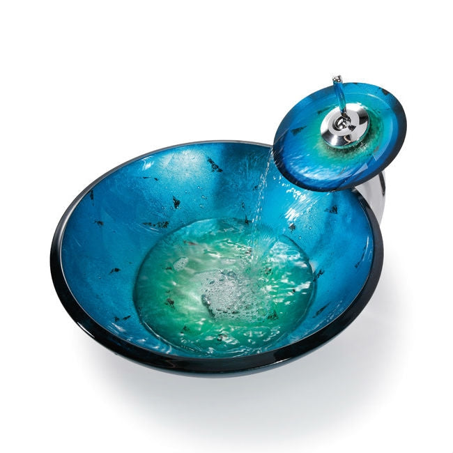 Lavabo de baño redondo de cristal templado azul