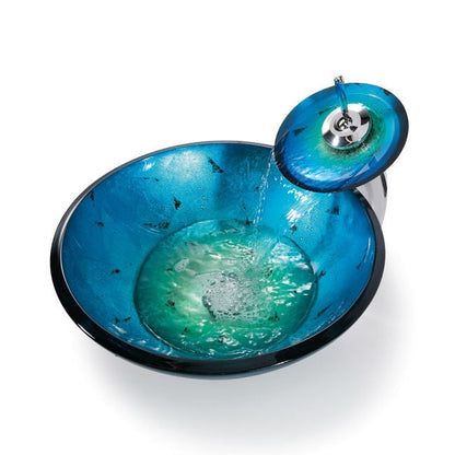 Lavabo de baño redondo de cristal templado azul