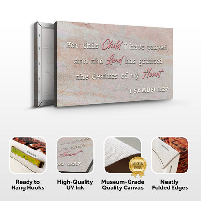 Canvas sign Tailored Canvases 1 Samuel 1:27 with pink script on peach textured backdrop on Tampa Home & Garden Store