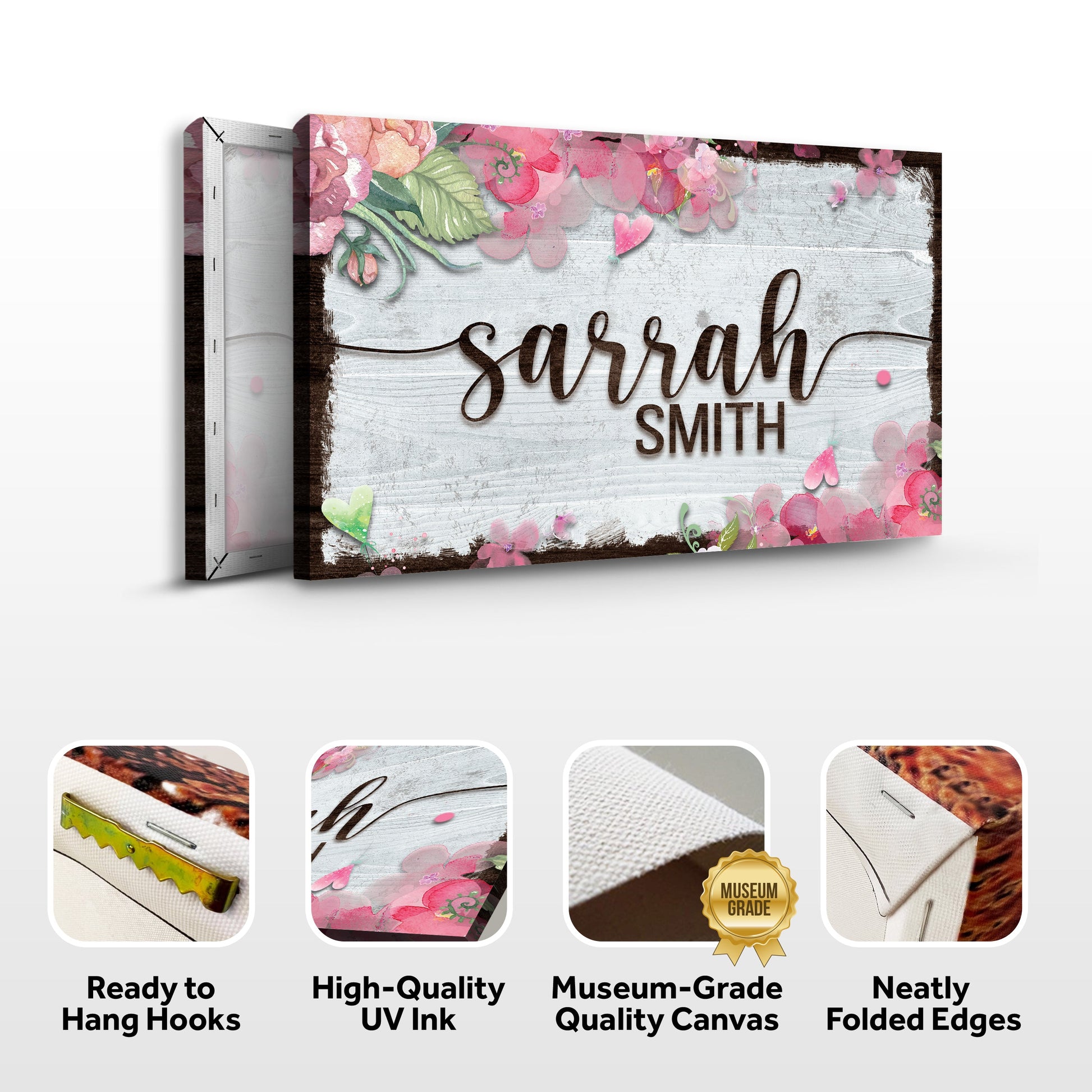 Floral Kids Room Sign canvas by Tailored Canvases with pink blossoms on whitewashed wood on Tampa Home & Garden Store