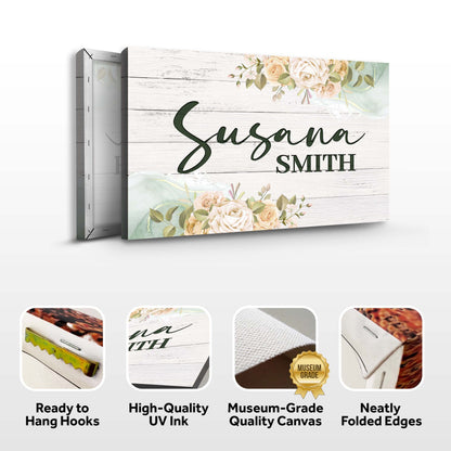 Floral Girls Room Sign Canvas with whitewashed wood and peach roses by Tailored Canvases on Tampa Home & Garden Store