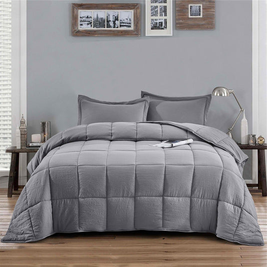 King Size Grey 3 Piece Microfiber Reversible Comforter Set - Tampa Home & Garden Store