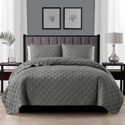 King/CAL King 3-Piece dark grey polyester microfiber diamond quilt set HomePacific on Tampa Home & Garden Store