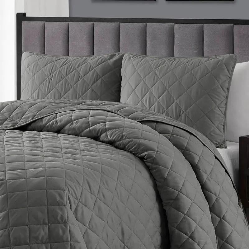 King/CAL King dark grey polyester microfiber diamond quilt set with two shams by HomePacific on Tampa Home & Garden Store