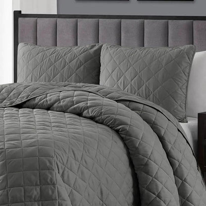 King/CAL King dark grey polyester microfiber diamond quilt set with two shams by HomePacific on Tampa Home & Garden Store