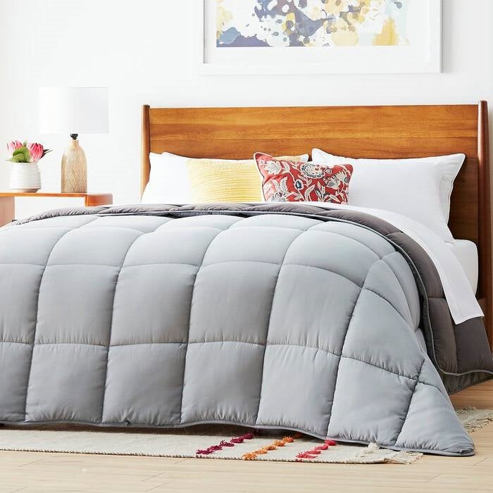 Edredón King Size de poliéster reversible, de felpa, gris claro/oscuro para todas las estaciones, alternativo de plumón