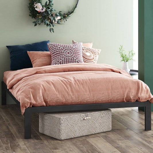 King Black Metal Platform Bed Frame with Wood Slats - 700 lbs Weight Capacity - Tampa Home & Garden Store