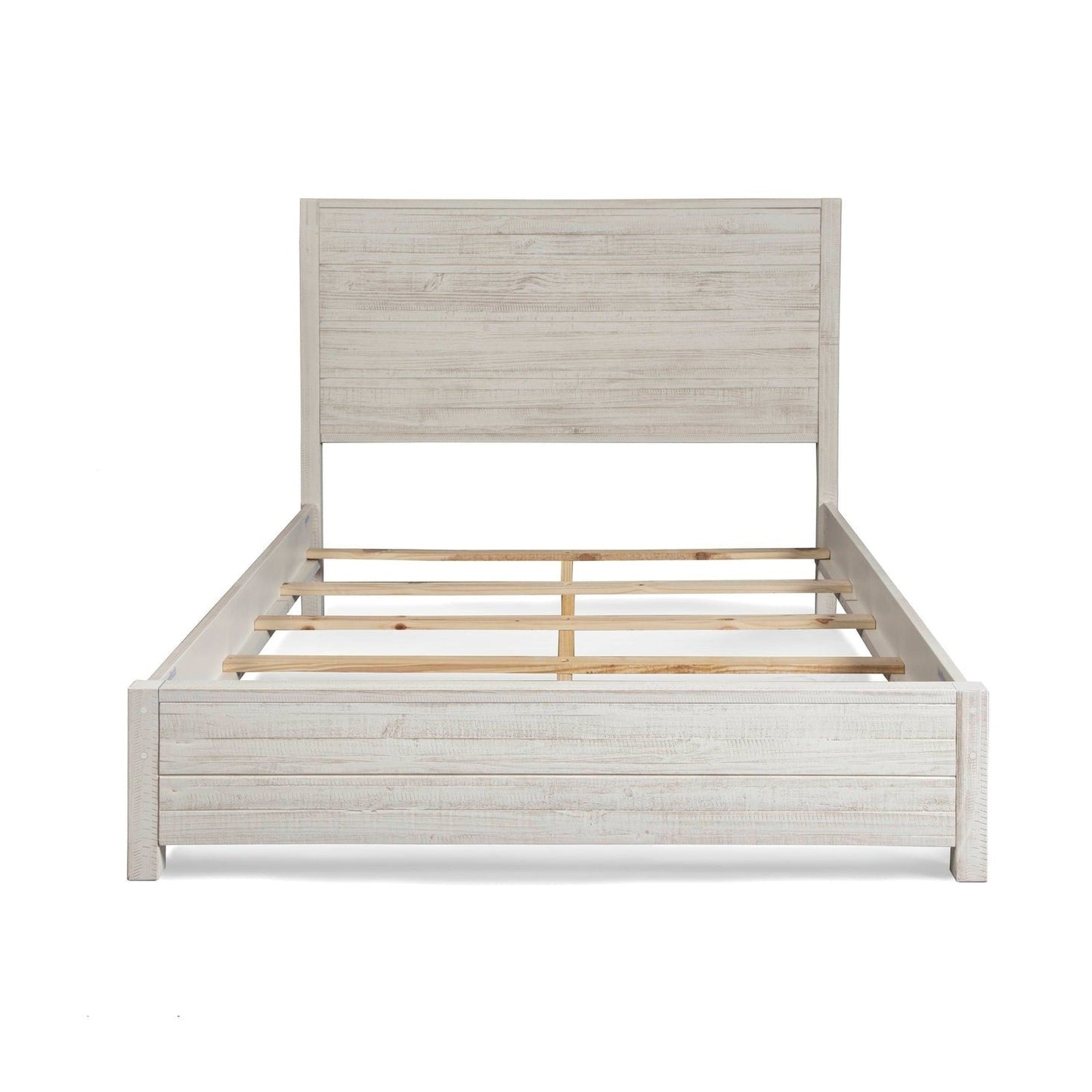 Cama con plataforma FarmHome de pino macizo blanco roto, tamaño King