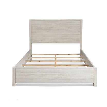Cama con plataforma FarmHome de pino macizo blanco roto, tamaño King