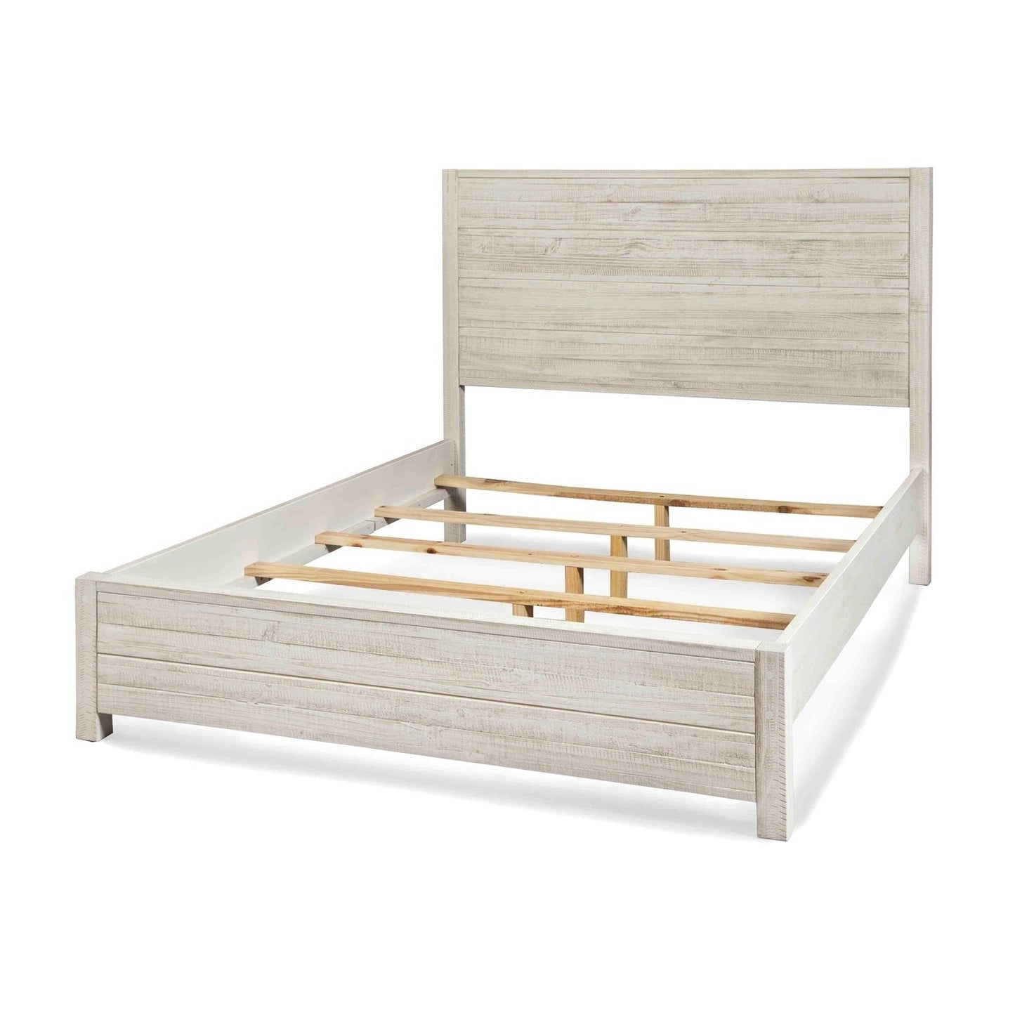 Cama con plataforma FarmHome de pino macizo blanco roto, tamaño King