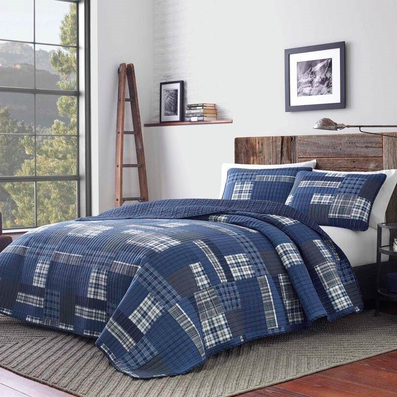 King size 100% cotton reversible blue patchwork quilt set by HomePacific, 3-piece quilt on Tampa Home & Garden Store