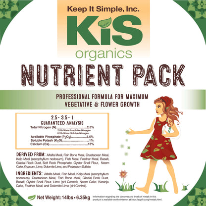 KiS Organics Nutrient Pack soil amendments & minerals packaging with large green KiS logo on Tampa Home & Garden Store
