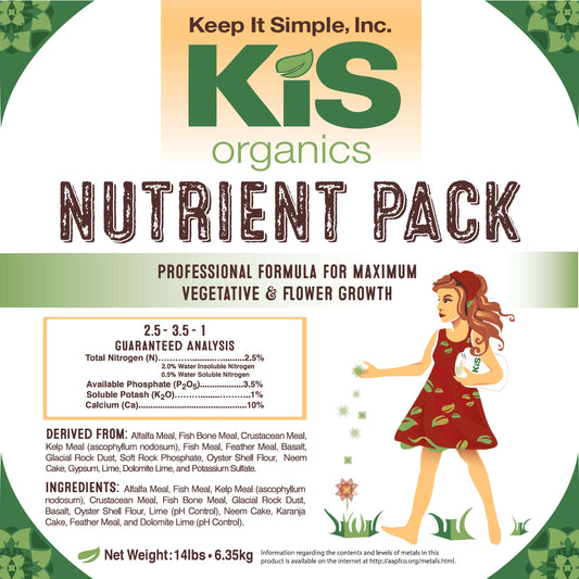 KiS Organics Nutrient Pack soil amendments & minerals packaging with large green KiS logo on Tampa Home & Garden Store