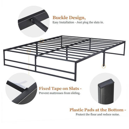 Marco de cama de plataforma de metal negro King Size con espacio de almacenamiento debajo de la cama
