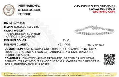 IGI Certified 14K White Gold Lab-Grown Diamond Tennis Bracelet 6.0 Cttw, Bids.com on Tampa Home & Garden Store