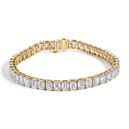 IGI certified 14K yellow gold emerald-cut lab-grown diamond tennis bracelet, 18 1/2 cttw on Tampa Home & Garden Store