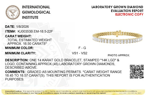 Bracelet IGI certified 14K gold emerald-cut lab-grown diamonds tennis bracelet Bids.com on Tampa Home & Garden Store