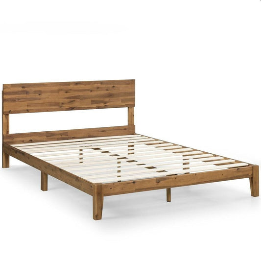 King size Modern Wood Platform Bed Frame with Headboard in Medium Brown - Tampa Home & Garden Store