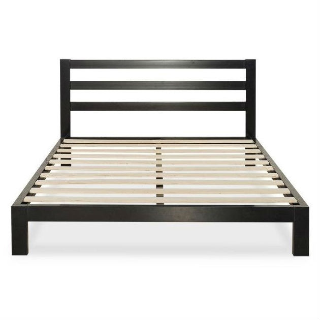 Base de cama de plataforma de metal resistente tamaño King con cabecero y listones de madera