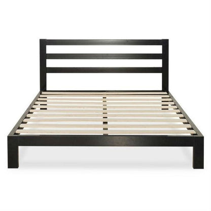 Base de cama de plataforma de metal resistente tamaño King con cabecero y listones de madera