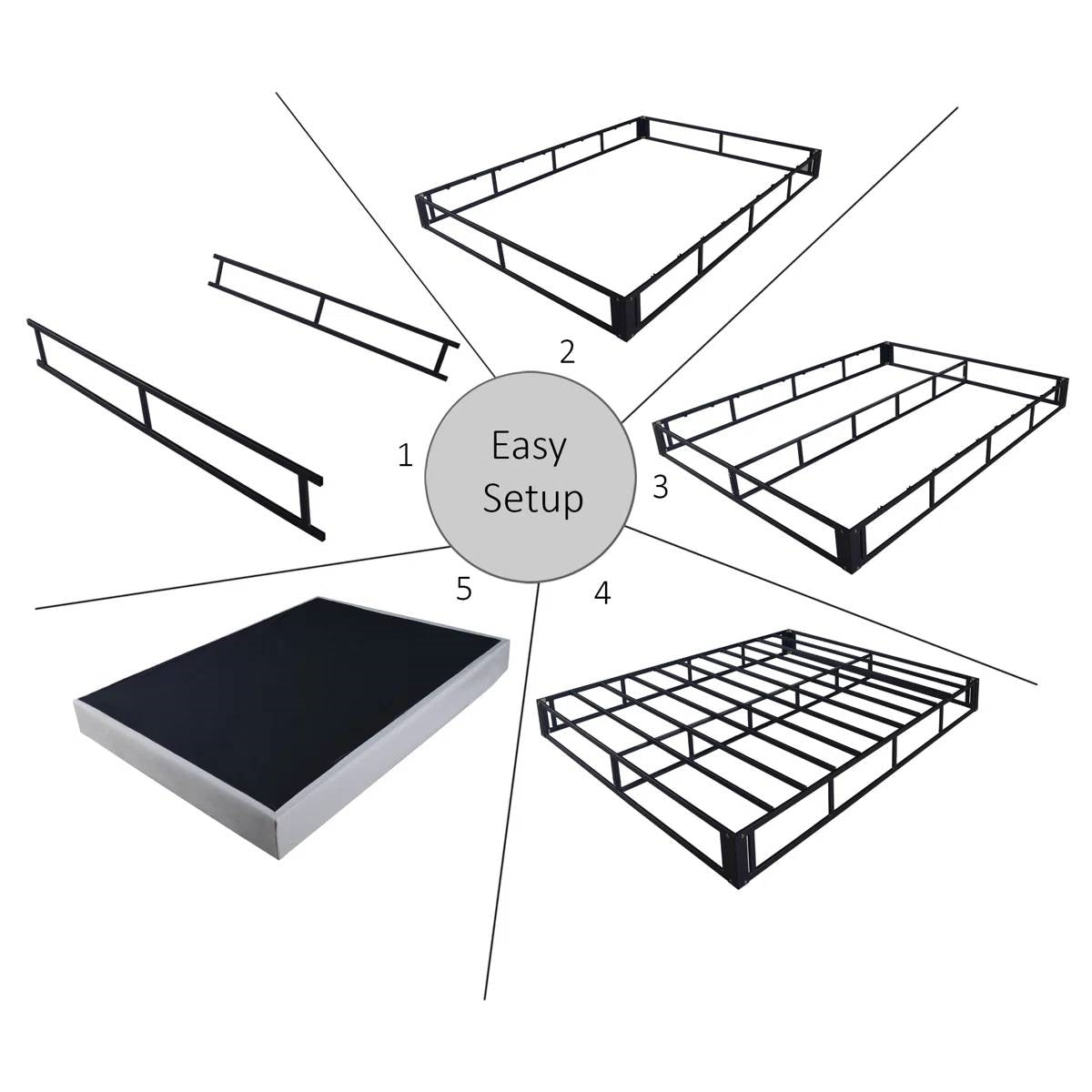 King size 7.8-inch Metal Frame Box-Spring Foundation for Mattress with Cover