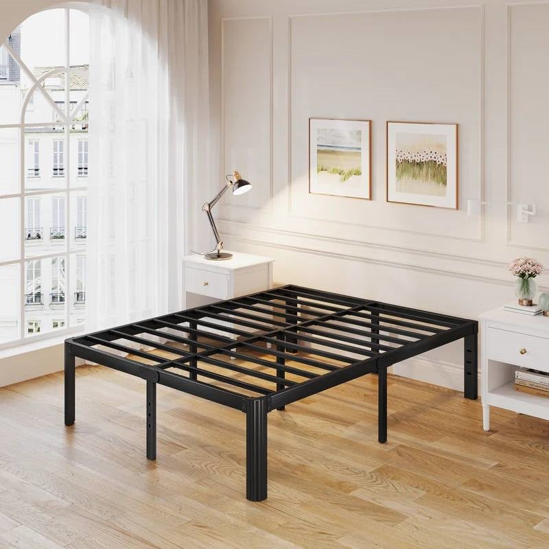 Estructura de cama metálica resistente tamaño King con patas de borde redondeado - Compatible con cabecero
