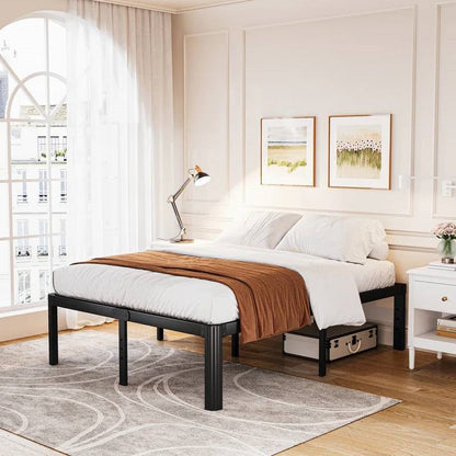 Estructura de cama metálica resistente tamaño King con patas de borde redondeado - Compatible con cabecero