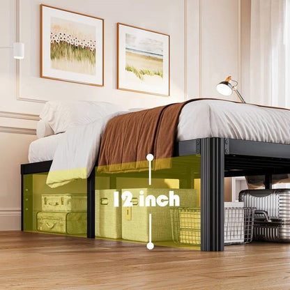 Estructura de cama metálica resistente tamaño King con patas de borde redondeado - Compatible con cabecero