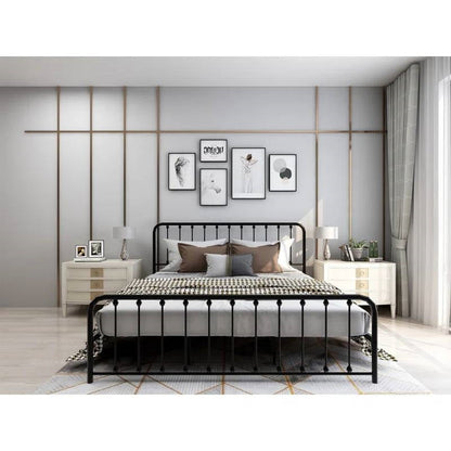 Base de cama King de metal negro con cabecero y piecero de esquinas redondeadas