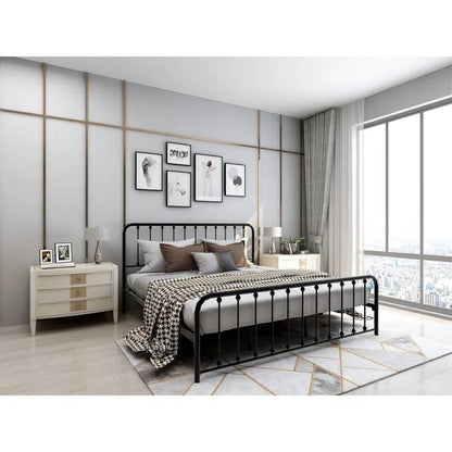 Base de cama King de metal negro con cabecero y piecero de esquinas redondeadas