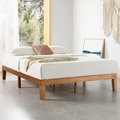Estructura de cama King size de madera maciza con plataforma y acabado de madera natural