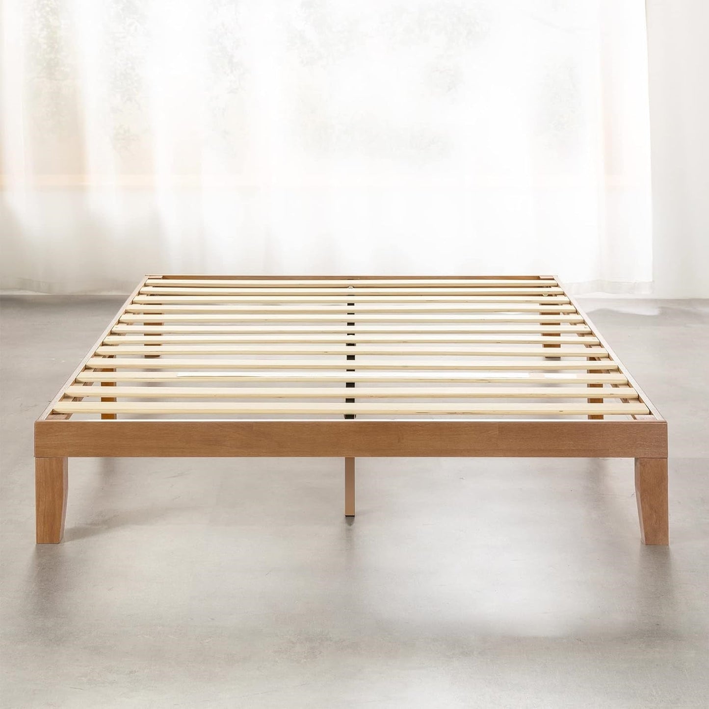 Estructura de cama King size de madera maciza con plataforma y acabado de madera natural