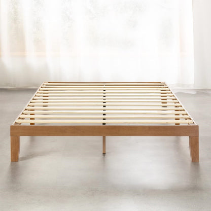 Estructura de cama King size de madera maciza con plataforma y acabado de madera natural