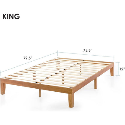 Estructura de cama King size de madera maciza con plataforma y acabado de madera natural