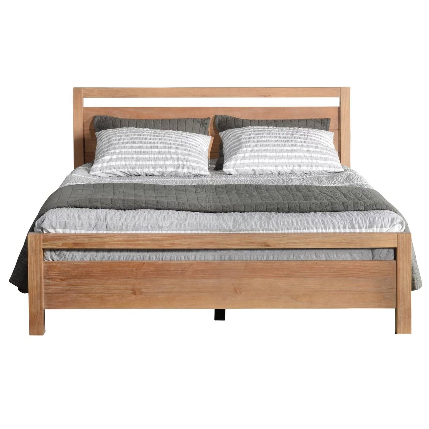 Base de cama plataforma de madera maciza estilo rústico tamaño King con cabecero y pie de cama