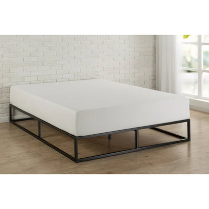 Base de cama de plataforma con somier de metal y madera, tamaño King, perfil bajo, 25 cm (10 pulgadas), moderna
