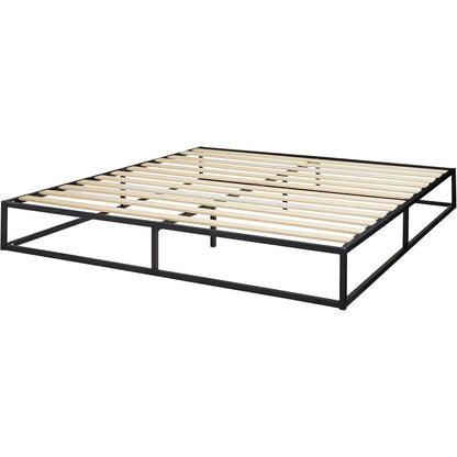 Base de cama de plataforma con somier de metal y madera, tamaño King, perfil bajo, 25 cm (10 pulgadas), moderna
