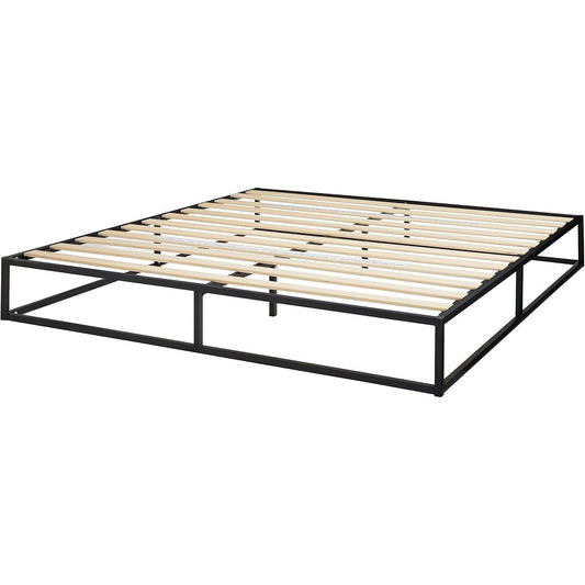 King size 10-inch Low Profile Modern Metal Wood Slat Platform Bed Frame - Tampa Home & Garden Store