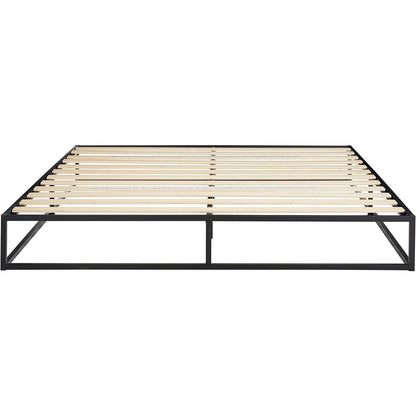 Base de cama de plataforma con somier de metal y madera, tamaño King, perfil bajo, 25 cm (10 pulgadas), moderna